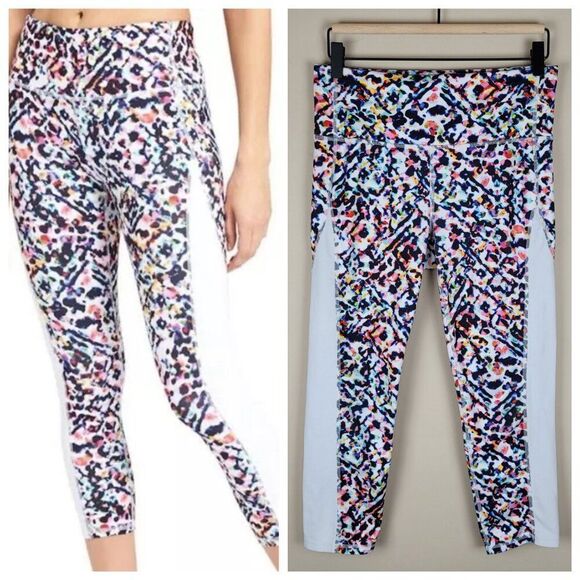 Athleta High Rise Watercolor Chaturanga Capri Leggins Multicolor Size M - Picture 1 of 13